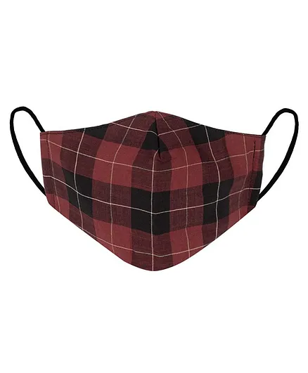 VEA Adults 3 Ply Cotton Face Mask Checks Pattern - Red Black