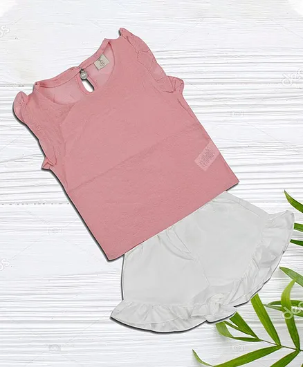PASSION PETALS Sleeveless Top With Ruffled Shorts - Pink