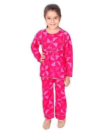 Little Pockets Store Full Sleeves Printed Night Suit - Pink