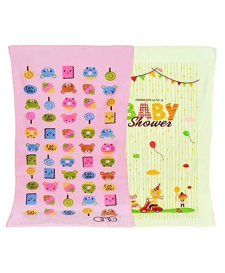 The Little Lookers Large Cotton Bath Towels Set of 2 - Pink ( Print May Vary ) Cream