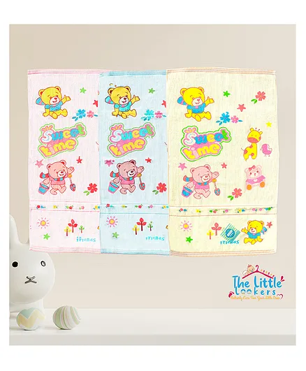 The Little Lookers Large 100% Cotton Towel Pack of 3 Pink Blue Yellow - ( Print May Vary )