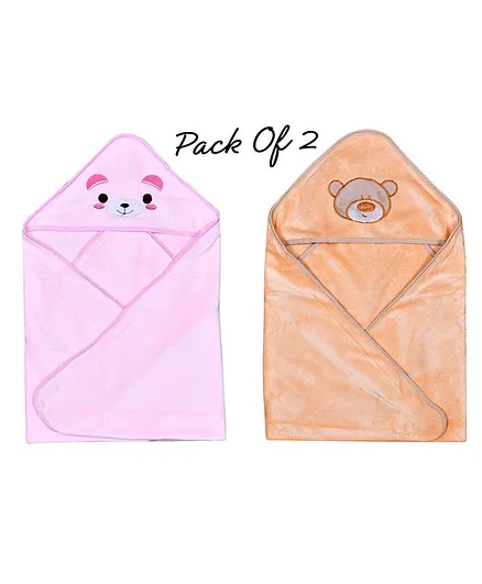 The Little Looker Hooded Towel Animal Embroidery Pack of 2 - Pink Peach ( Embroidered Design May Vary )