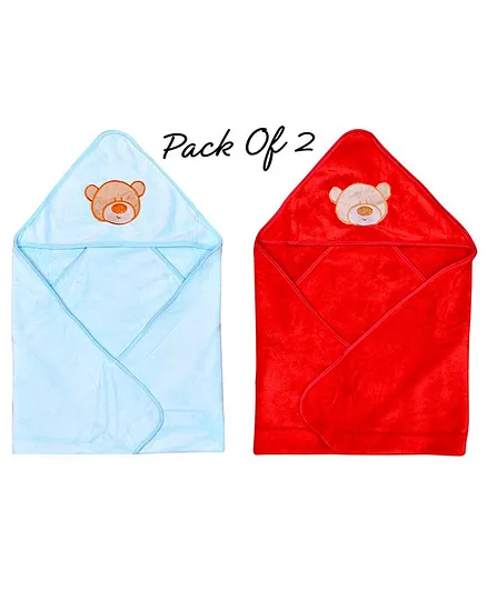 The Little Looker Hooded Towel Pack of 2 Blue Red - (Embroidered Design May Vary)