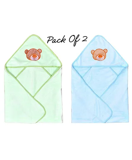 The Little Looker Hooded Towel Pack of 2 Green Blue - (Embroidered Design May Vary)