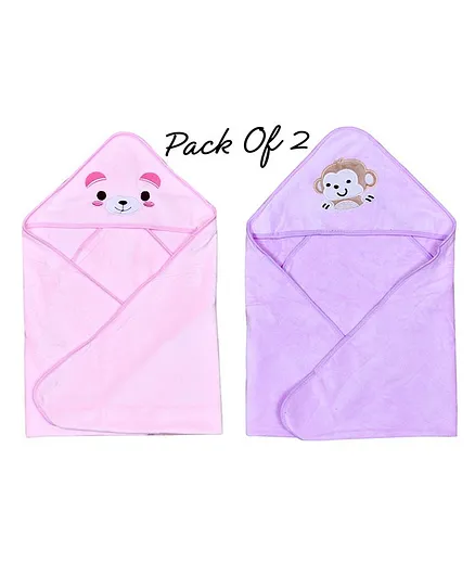 The Little Looker Hooded Towel Pack of 2 - Pink Purple ( Embroidered Design May Vary )