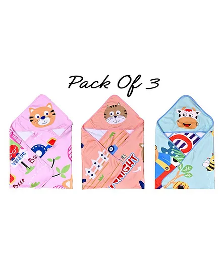 The Little Lookers Hooded Towels Set of 3 Pink Blue - (Print May Vary)