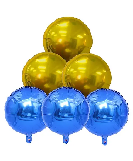Shopperskart 16 Inch Round Foil Balloons Golden Blue - Pack of 6