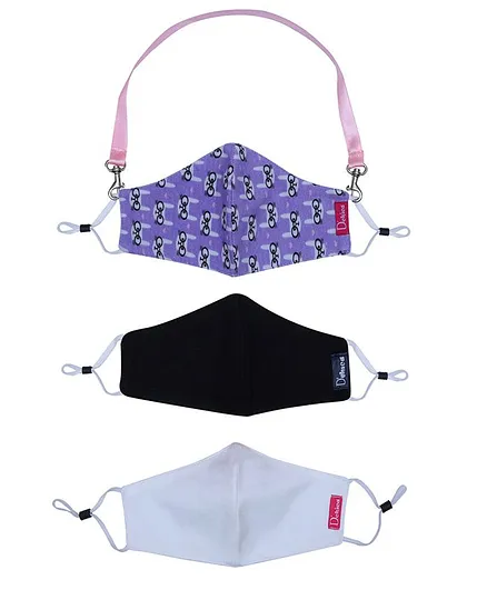 D'chica Set Of 3 Two Ply Bunny Print & Assorted Colors Mask With Lanyard - Multi Color