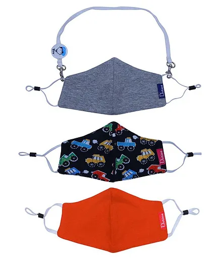D'chica Set of 3 Two Ply Car Print & Assorted Face Masks - Multi Color