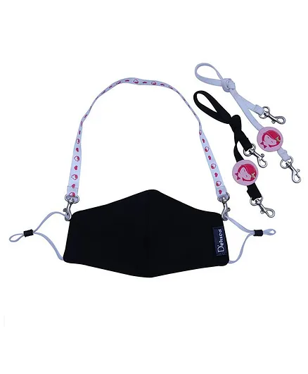 D'chica Set Of 3 Lanyards With One 2 Ply Face Mask - Black