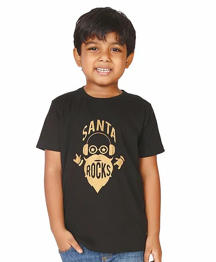 NEO NATIVES Organic Cotton Half Sleeves Santa Rocks Print Tee - Black