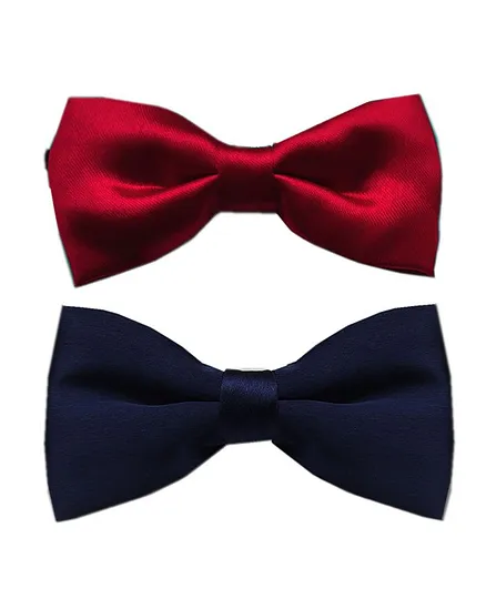 NEO NATIVES Pack Of 2 Solid Colour Satin Bow Ties - Red & Navy Blue