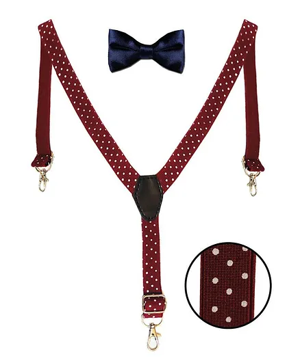 NEO NATIVES Polka Dots Print Suspenders With Bow Tie - Maroon