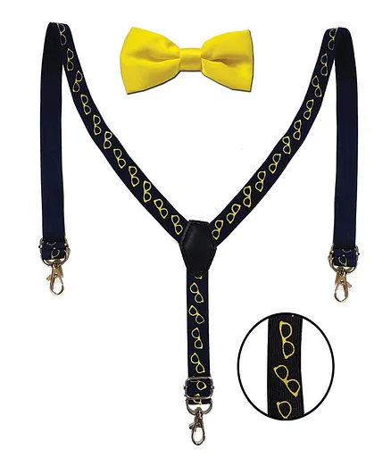 NEO NATIVES Goggles Print Suspenders With Bow Tie - Navy Blue