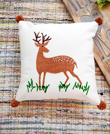 Rockfort Creation Deer Patch Cushion Cover - White