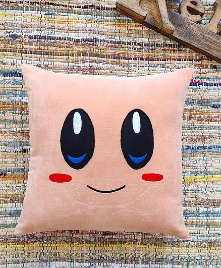 Rockfort Creations Smiley Embroidery Velvet Cushion Cover - Pink
