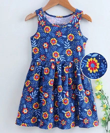Rassha Sleeveless Floral Print Dress - Blue