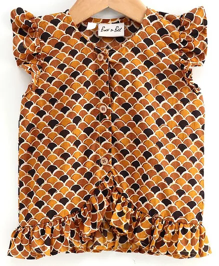 BownBee Cap Sleeves Shell Pattern Top - Brown