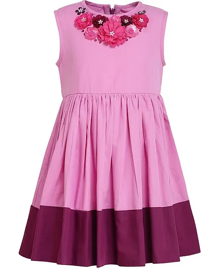 A Little Fable Sleeveless Flower Embellished Dress - Purple