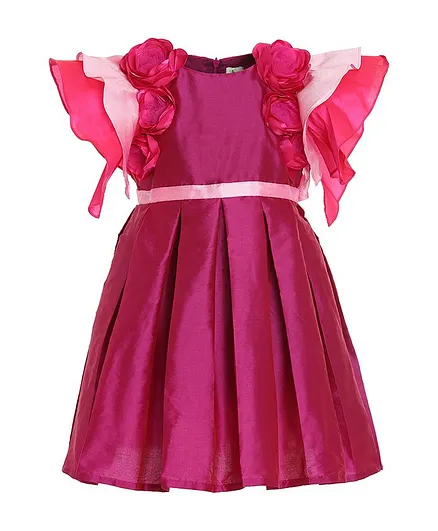 A Little Fable Short Sleeves Rose Embellished Dress - Purple