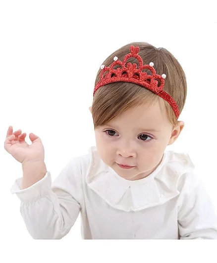 Ziory Pearl Studded Elasticated Headband - Red