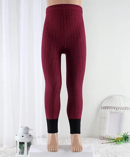 Hoppipola Solid Ribbed Tights - Maroon