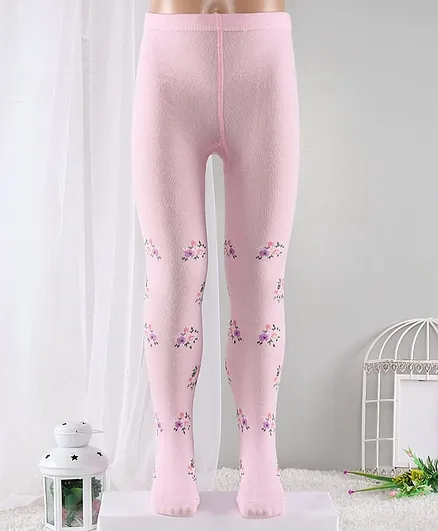 Hoppipola Floral Print Tights - Pink