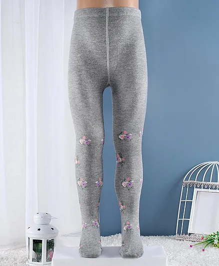 Hoppipola Floral Print Tights - Grey