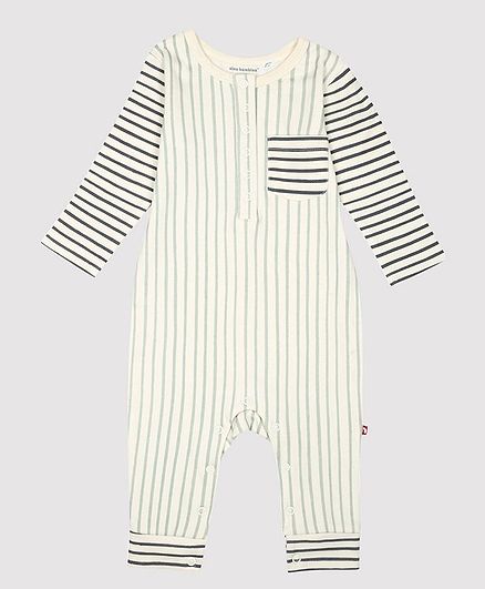 Nino Bambino 100% Organic Cotton Full Sleeves Striped Romper - Cream