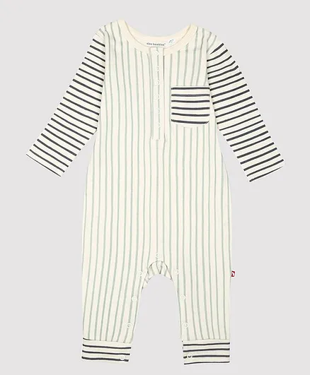 Nino Bambino 100% Organic Cotton Full Sleeves Striped Romper - Cream