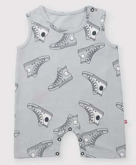 Nino Bambino 100% Organic Cotton Sleeveless Sneaker Print Romper - Grey