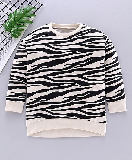 Ventra Full Sleeves Zebra Printed Sweatshirt - White