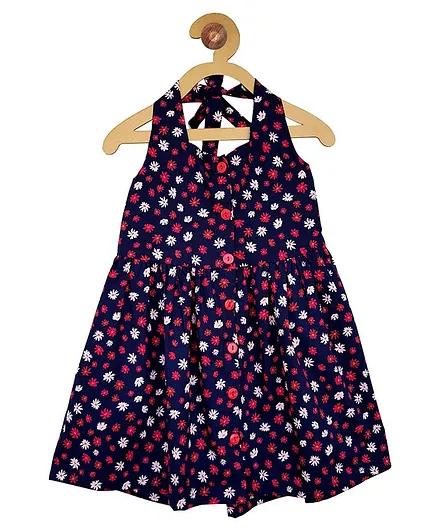 Campana Flower Burst Cheryl Halter Neck Sleeveless Dress - Navy