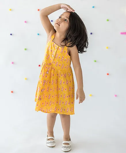 Campana Lisa Bohemian Pastel Ikat Print Sleeveless Dress - Yellow