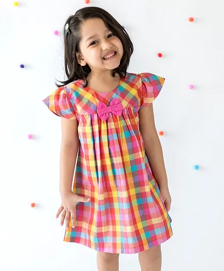 Campana Cap Sleeves Rainbow Checks Suzy Dress - Multicolour