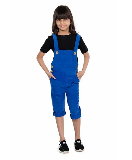 Olele Sleeveless Bottom Loop Style Solid Dungaree - Blue