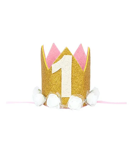 Funcart 1st Birthday Medium Size Glitter Crown Cap - Golden