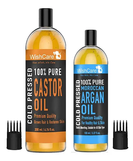 WishCare Premium Cold Pressed Castor Oil & Pure Moroccan Argan Oil - 200 & 100 ml
