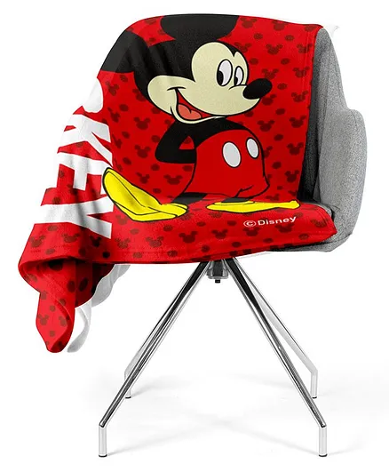 Disney Single Bed Fleece Blanket Mickey Mouse Print - Red