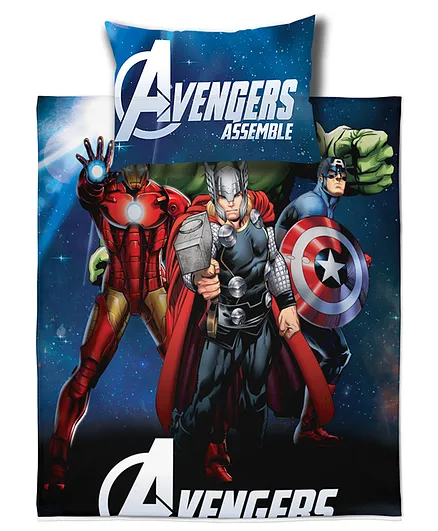 Marvel Single Cotton Bedsheet With 1 Pillow Cover Avengers Team Print - Blue