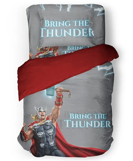 Marvel Avengers Single Bed Cotton Comforter Thor Print - Grey