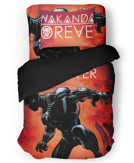 Marvel Avengers Single Bed Cotton Comforter Black Panther Print - Orange