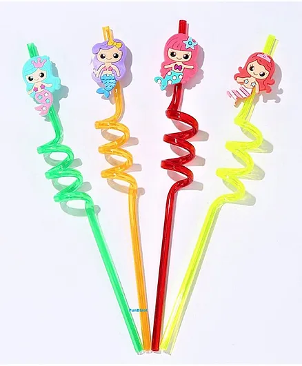 FunBlast Mermaid Spiral Drinking Straw - Pack of 4 ( Color May Vary)