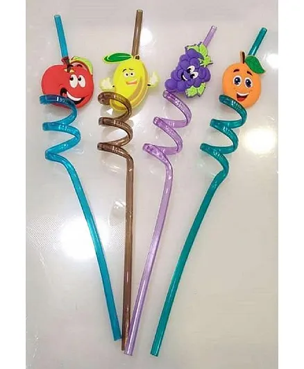 FunBlast Fruit Spiral Drinking Straw - Pack of 4 ( Color May Vary)