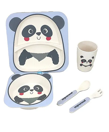 FunBlast Bamboo Fibre Dining Set Panda Print Pack of 5 - Multicolour
