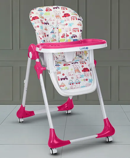 LuvLap Royal High Chair with Adjustable Heights And Wheels - Pink