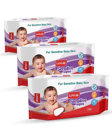 LuvLap Baby Fragrance Free Sensitive Wipes Pack of 3 - 72 Pieces