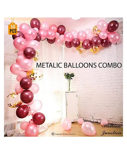 Balloon Junction Metallic Balloons Burgundy , Pink & Gold Confetti - Pack of 50