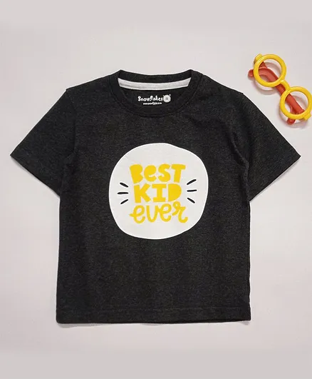 Snowflakes Half Sleeves Best Kid Ever Printed Tee - Dark Grey