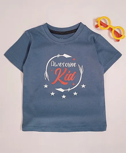 Snowflakes Half Sleeves Awesome Kid Print Tee - Blue